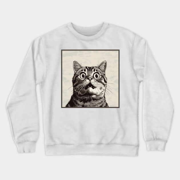 Shocked Cat Cartoon Vintage Cartoon Cat Crazy Crewneck Sweatshirt by OscarVanHendrix